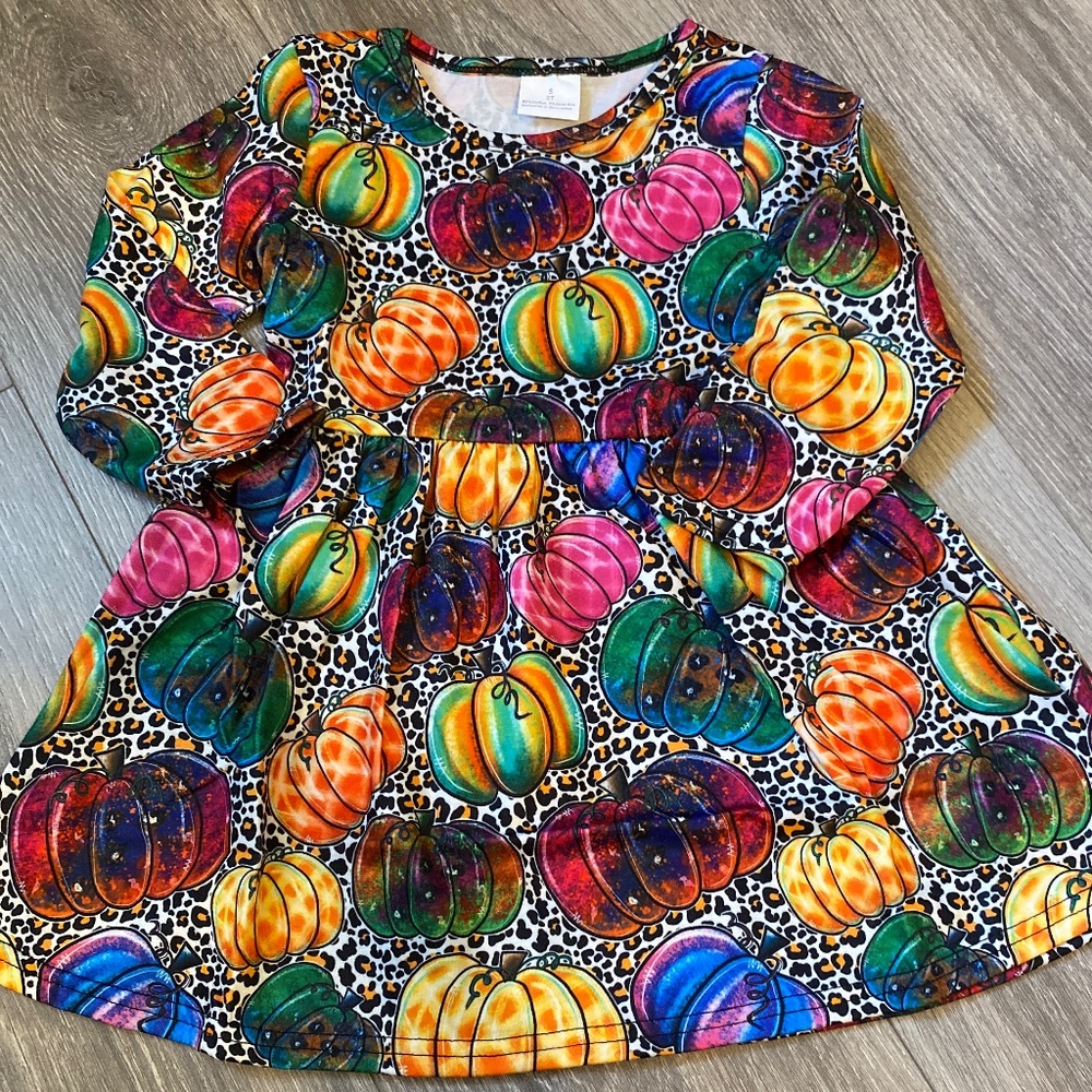 Fall bright colors little girl pumpkin  dress